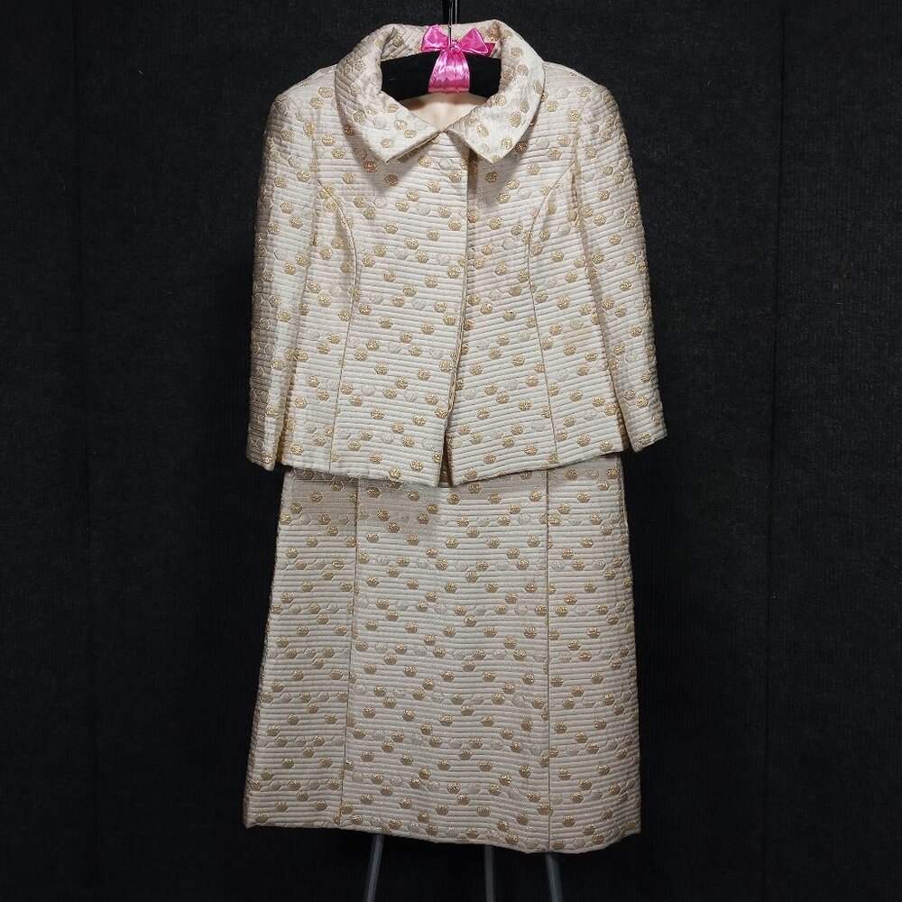 1960s Vintage Cream Gold Quilted Jackie O Shift with Short Jacket